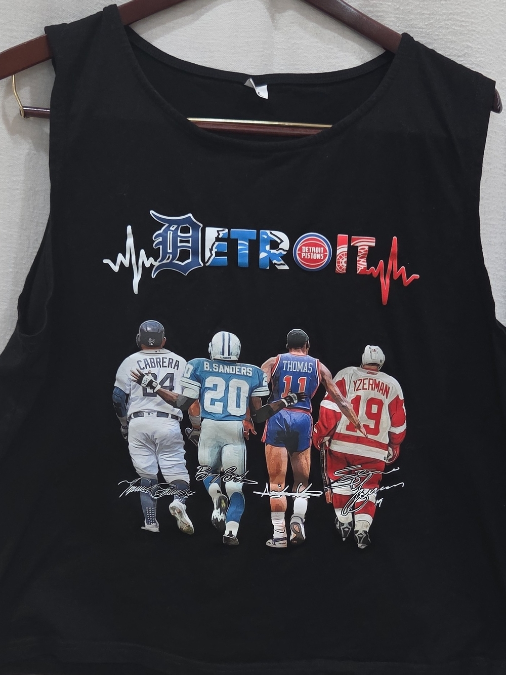 Men's Detroit Sports Graphic Print Sleeveless Cotton Jersey Crew Neck Tee XL